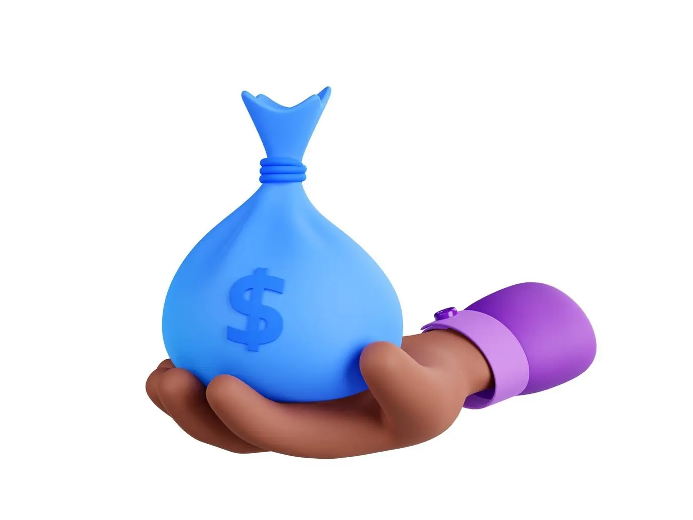 Hand eines Mannes mit einem Geldsack mit Dollarzeichen